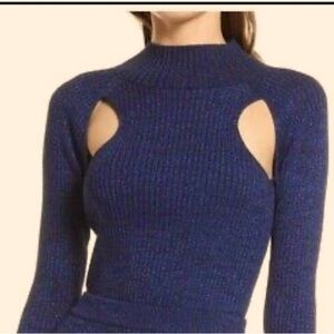 OPEN EDIT NEW Sparkle Cutout Sweater in Navy Blazer Small